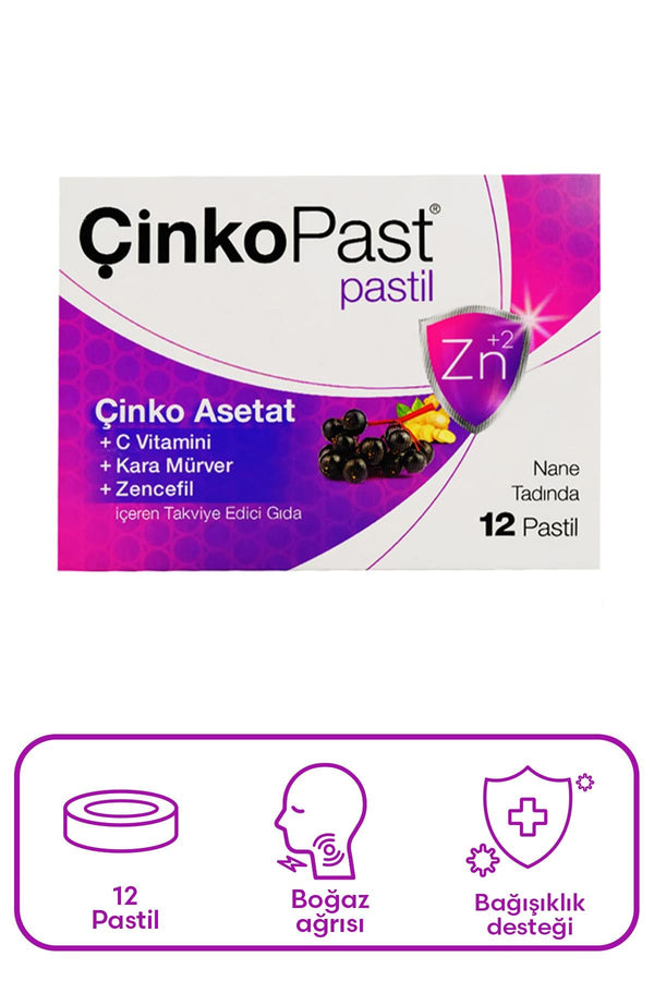 Çinkopast Nane Zencefil Kara Mürver Pastil 12 li