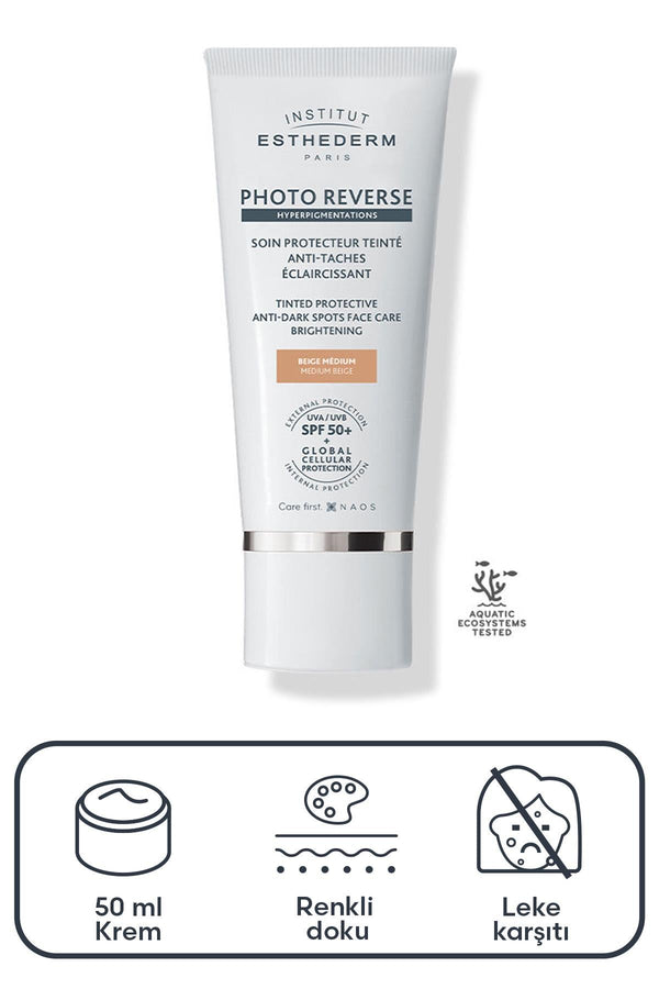 Institut Esthederm Photo Reverse SPF50+ Renkli Güneş Kremi Medium Beige 50 ml