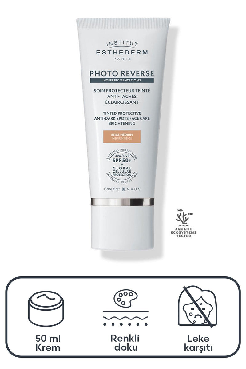 Institut Esthederm Photo Reverse SPF50+ Renkli Güneş Kremi Medium Beige 50 ml