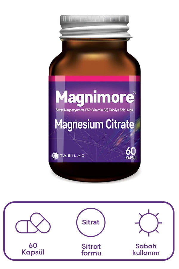 Magnimore Magnesium Citrate ve P5P (Vitamin B6) 60 Kapsül