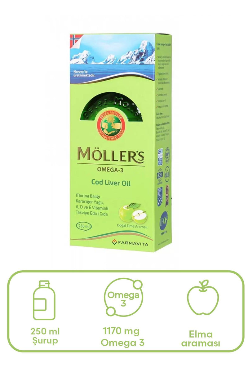 Mollers Omega 3 Balık Yağı Sıvı Formu 250 ml Elmalı