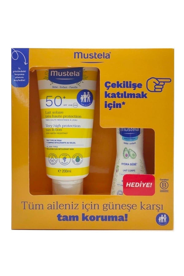 Mustela Spf50+ Yüksek Koruma Faktörlü Güneş Losyonu 200 ml + Hydrabebe Vücut Losyonu 100 ml