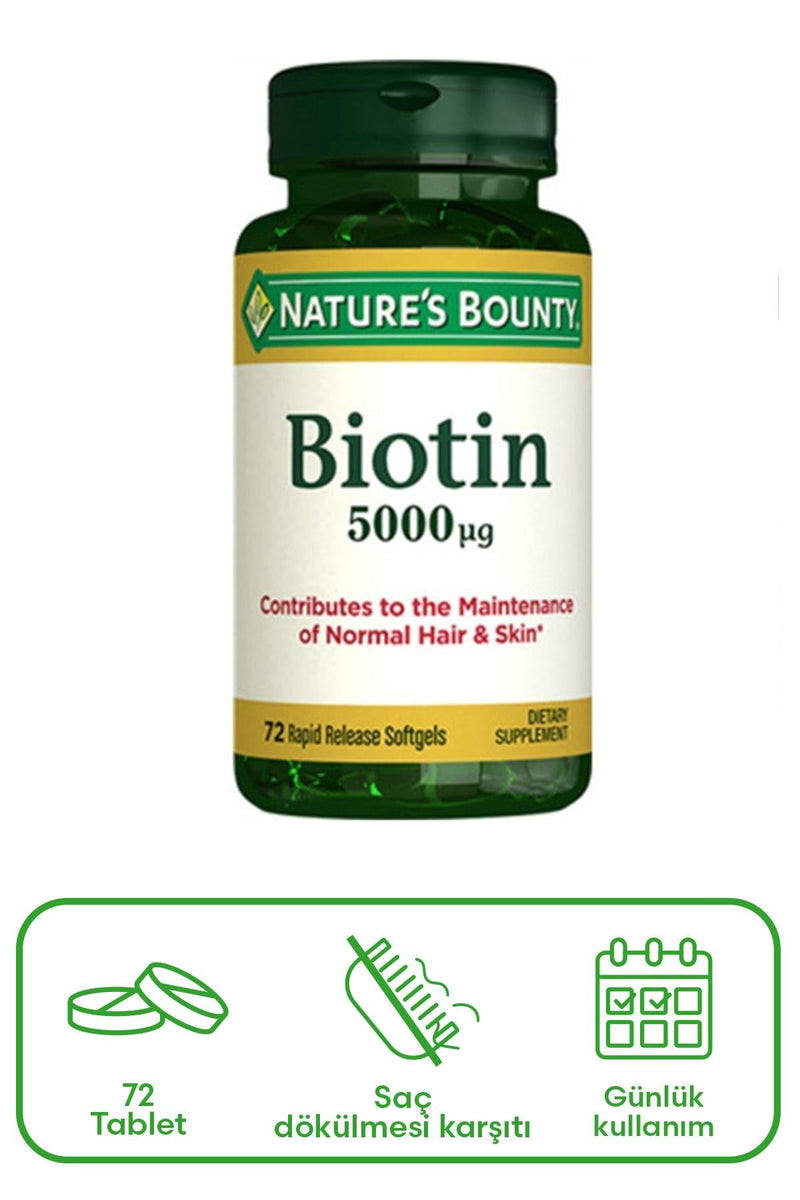 Natures Bounty Biotin 5000 mcg Takviye Edici Gıda 72 Kapsül