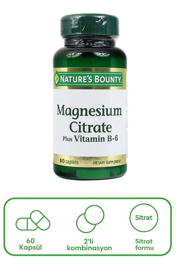 Natures Bounty Magnesium Citrate with Vitamin B6 Takviye Edici Gıda 60 Kaplet