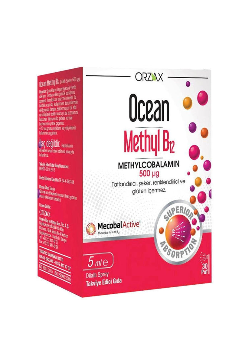 Orzax Ocean 1000 mg Methyl Cobalamin B12 Sprey 5 ml