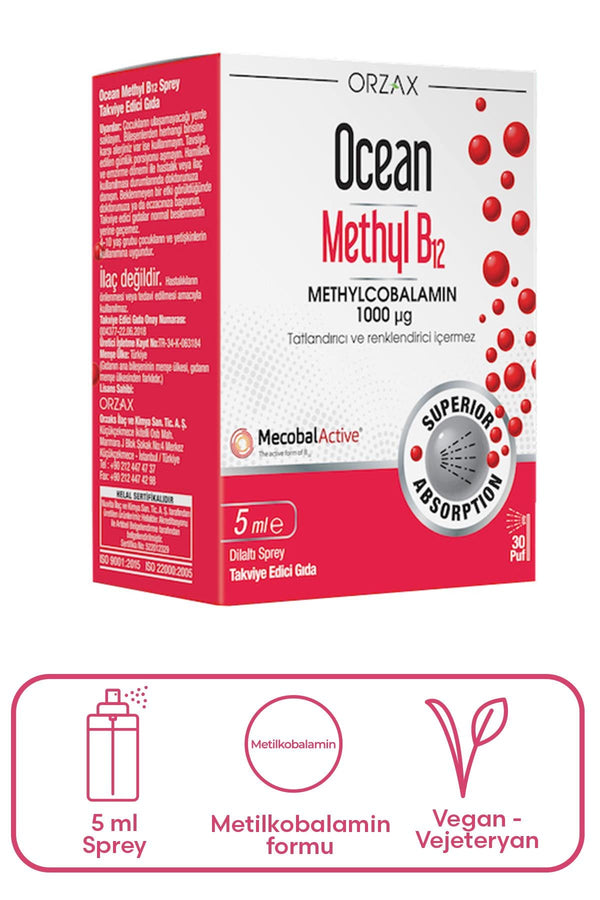 Orzax Ocean 1000 mg Methyl Cobalamin B12 Sprey 5 ml