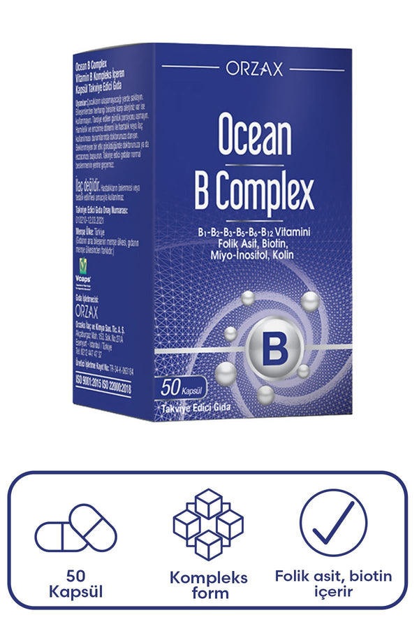 Orzax Ocean B Complex Takviye Edici Gıda 50 Kapsül
