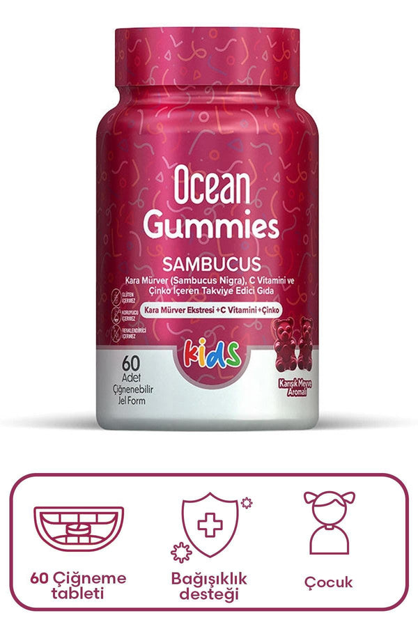 Orzax Ocean Gummies Sambucus Kids Takviye Edici Gıda 60 Adet Çiğnenebilir Jel Form