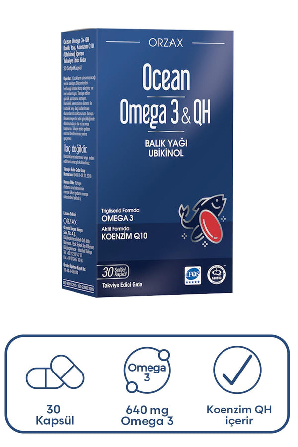 Orzax Ocean Omega 3 & QH Takviye Edici Gıda 30 Kapsül