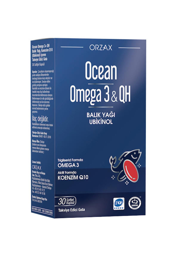Orzax Ocean Omega 3 & QH Takviye Edici Gıda 30 Kapsül