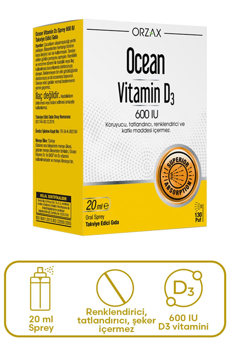 Orzax Ocean Vitamin D3 600 IU Sprey 20ml