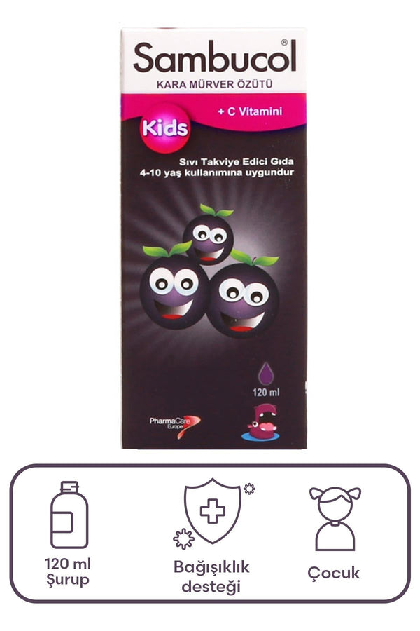 Sambucol Kids Kara Mürver ve C Vitamini İçeren Sıvı Takviye Edici Gıda 120 ml