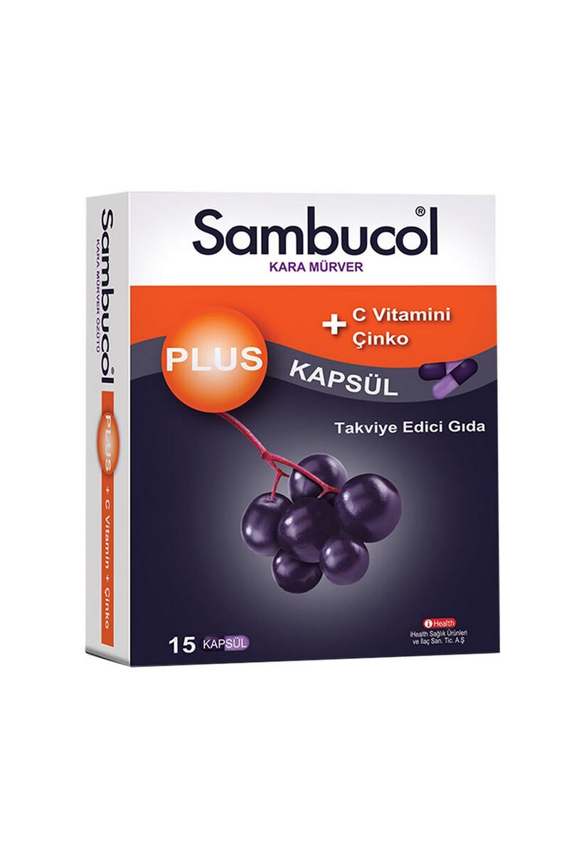 Sambucol Plus Kara Mürver C Vitamini Çinko İçeren Takviye Edici Gıda 15 Kapsül