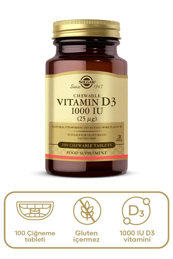 Solgar Vitamin D3 1000 IU 100 Çiğnenebilir Tablet
