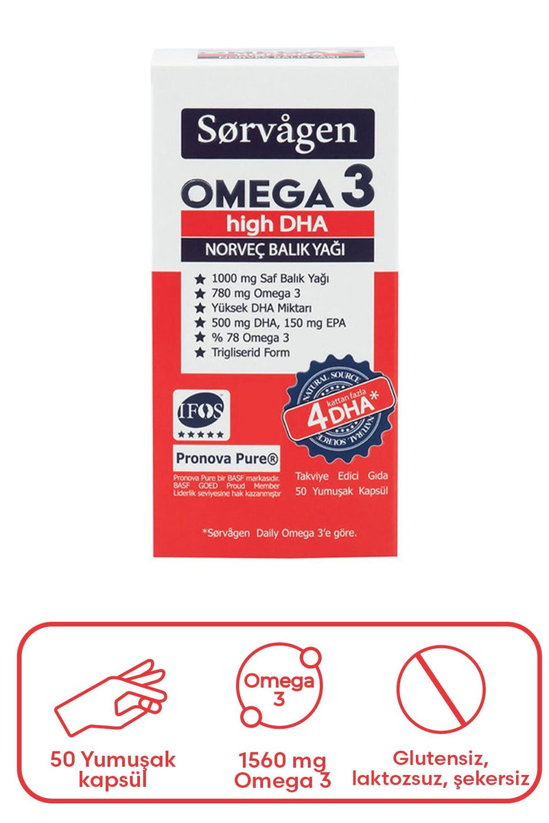 Sorvagen Omega 3 High DHA Norveç Balık Yağı 50 Kapsül