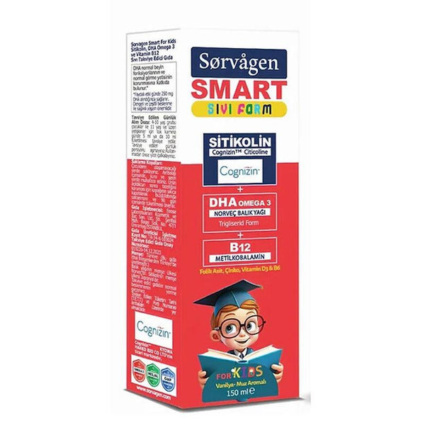 Sorvagen Smart Kids Sıvı Form - Sitikolin DHA Omega 3 Norveç Balık Yağı ve B12 - 150 ml