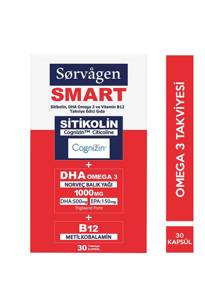 Sorvagen Smart Sitikolin DHA Omega 3 ve B12 30 Kapsül