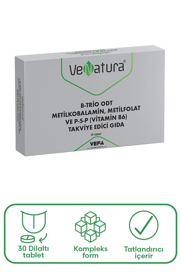 Venatura B Trio Odt Metilkobalamin Metilfolat ve P 5 P Takviye Edici Gıda 30 Tablet