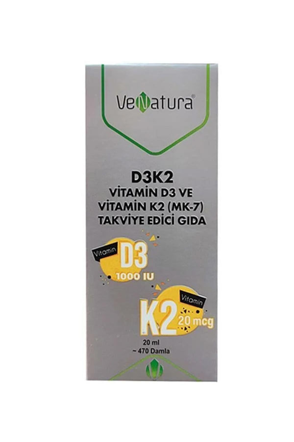 VeNatura D3K2 Vitamin D3 Ve Menaquinon 7 Takviye Edici Gıda 20 ml