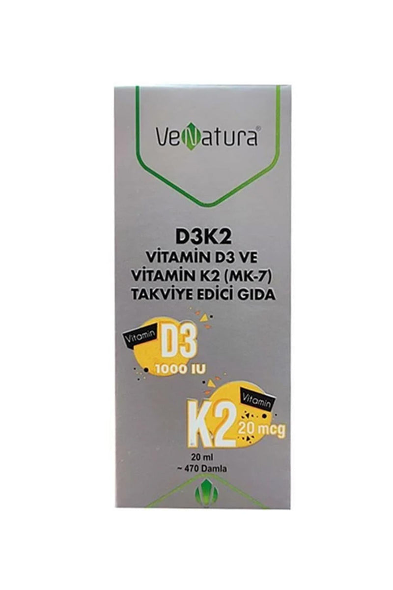 VeNatura D3K2 Vitamin D3 Ve Menaquinon 7 Takviye Edici Gıda 20 ml