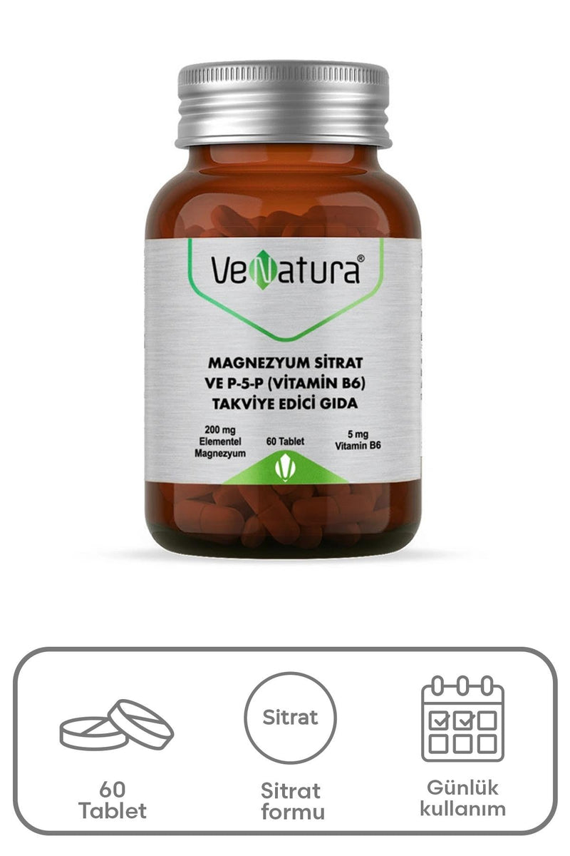 VeNatura Magnezyum Sitrat - Vitamin B6 - Takviye Edici Gıda 60 Tablet