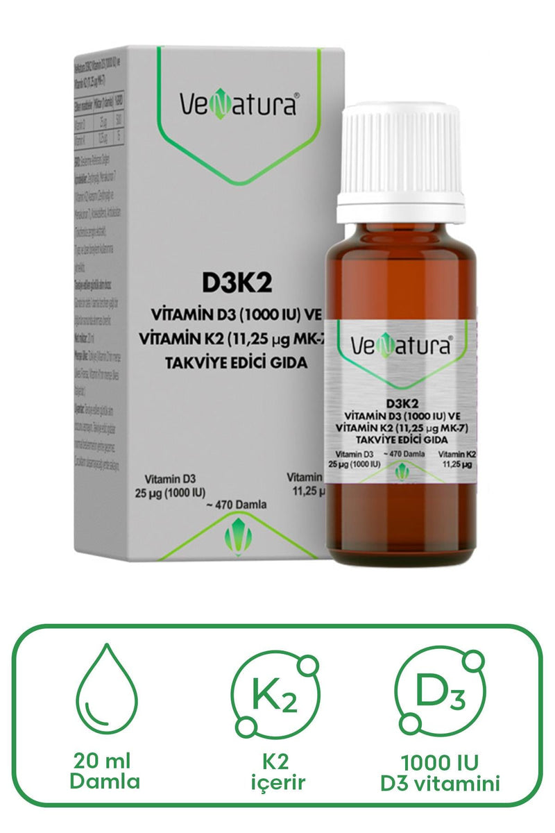 VeNatura Vitamin D3 Ve Menaquinon 7 (11,25 mcg) Takviye Edici Gıda 20 ml