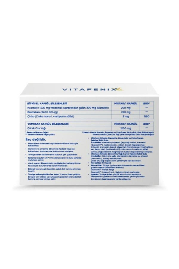 Vitafenix Allextra – Kuersetin, Bromelain, Çörek Otu Yağı ve Çinko Takviyesi 30 + 30 Kapsül